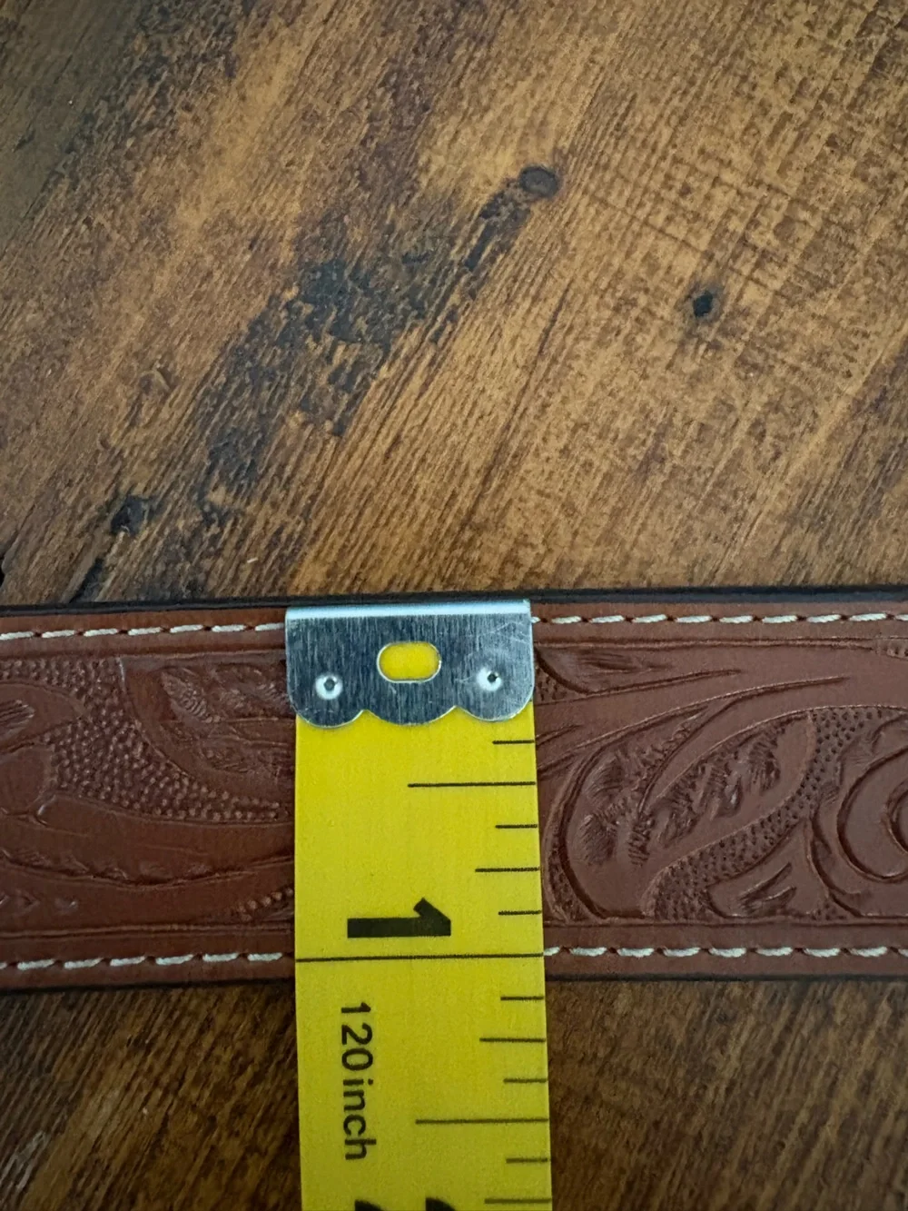 Men’s Bonded Leather Tooled Western Brown Belt Silver Buckle Sz XXL
